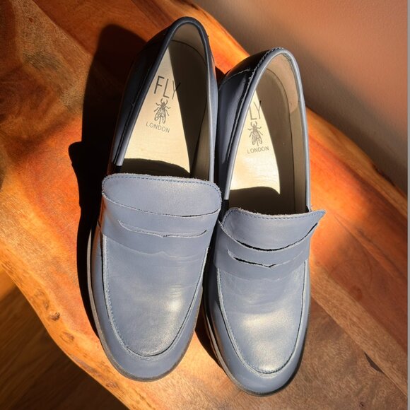 Fly London Toky Platform Penny Loafer Blue Size 10 - Picture 4 of 6